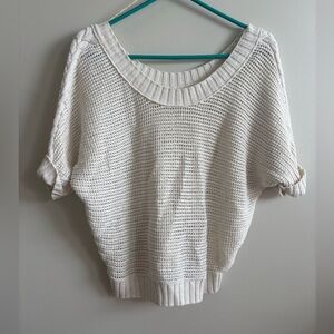 aerie Cream Open-Weave Short-Sleeve Crew Sweater